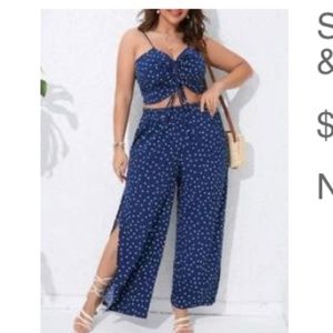 Polka dot cami top with split thigh pants